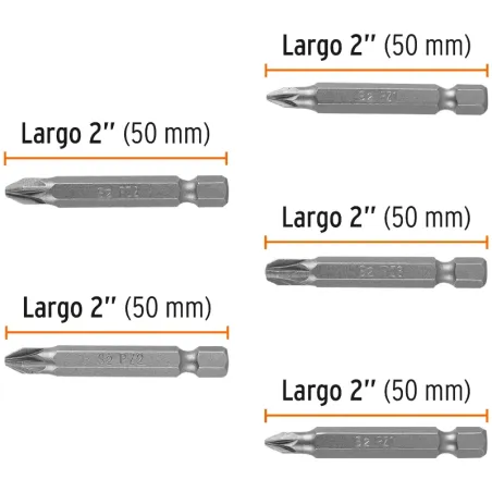 Juego de Puntas 5Piezas Pozidriv 2PZ1 2PZ2 1Z3 L2", para Desarmador Electrico o Manual, Truper 17799 Truper-Juego de Puntas 5Pie
