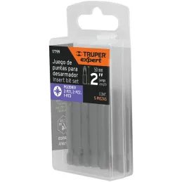 Juego de Puntas 5Piezas Pozidriv 2PZ1 2PZ2 1Z3 L2", para Desarmador Electrico o Manual, Truper 17799 Truper-Juego de Puntas 5Pie