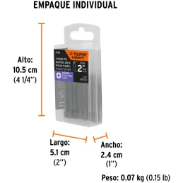 Juego de Puntas 5Piezas Pozidriv 2PZ1 2PZ2 1Z3 L2", para Desarmador Electrico o Manual, Truper 17799 Truper-Juego de Puntas 5Pie