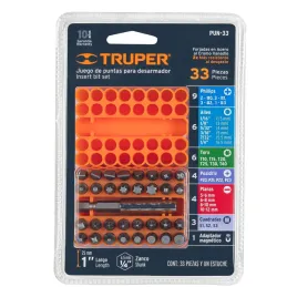 Juego de Puntas 33 Piezas, Largo1", Acero al cromo vanadio, para Desarmador Electrico o Manual, PUN-33 17788 Truper Truper-Juego