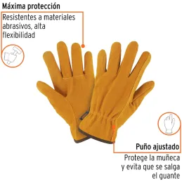 Guantes de Carnaza Talla M puño largo ajustado, para Construccion y manejo de abrasivos, GU-CACE 14240 Truper Truper-Guantes de 