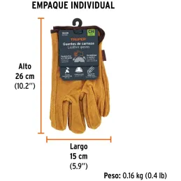 Guantes de Carnaza Talla CH puño corto ajustado, para Construccion y manejo de abrasivos, GU-CACE-C 15248 Truper Truper-Guantes 