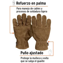 Guantes de Carnaza Unitalla Premium con puño ajustado y doble refuerzo en Palmas, para Electricista, GUX-VA 14289 Truper Truper-
