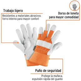 Guantes de Carnaza Talla G Loneta puño de Seguridad, uso general GUX-BOVA Truper 14245 Truper-Guantes de Carnaza Talla G Loneta 