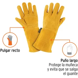 Guantes de Carnaza Unitalla con puño Largo de seguridad, para soldadura y Mantenimiento, GU-CAL 14242 Truper Truper-Guantes de C