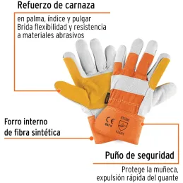 Guantes de Carnaza Talla G Premium y Loneta, palma y puño reforzado, para Mantenimiento, GU-TECA-R 14246 Truper Truper-Guantes d