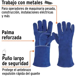 Guantes de Carnaza Unitalla Premium puño largo de seguridad, forro interno, para soldador, GU-SOL 15246 Truper Truper-Guantes de