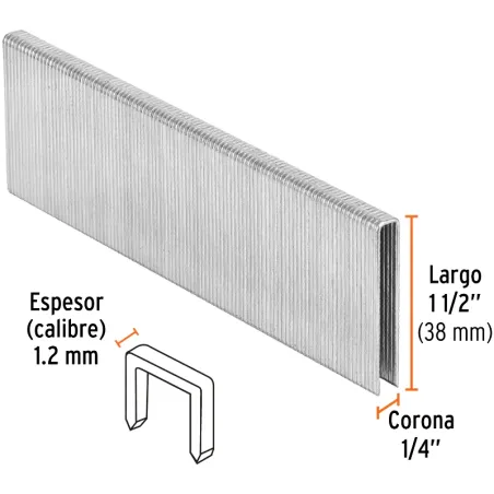 Grapas Corona 1/4" Calibre 18 L38mm Engrapadora Neumatica C5000u Truper 18278 Truper-Grapas Corona 1/4" Calibre 18 L38mm Engrapa