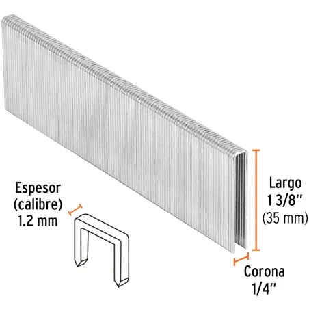 Grapas Corona 1/4" Calibre 18 L35mm Engrapadora Neumatica C5000u Truper 18277 Truper-Grapas Corona 1/4" Calibre 18 L35mm Engrapa