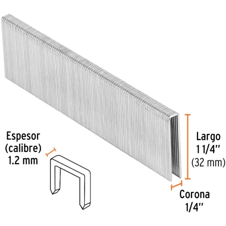 Grapas Corona 1/4" Calibre 18 L32mm Engrapadora Neumatica C5000u Truper 18276 Truper-Grapas Corona 1/4" Calibre 18 L32mm Engrapa
