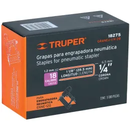 Grapas Corona 1/4" Calibre 18 L29mm Engrapadora Neumatica C5000u Truper 18275 Truper-Grapas Corona 1/4" Calibre 18 L29mm Engrapa