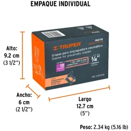 Grapas Corona 1/4" Calibre 18 L29mm Engrapadora Neumatica C5000u Truper 18275 Truper-Grapas Corona 1/4" Calibre 18 L29mm Engrapa