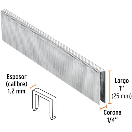 Grapas Corona 1/4" Calibre 18 L25mm Engrapadora Neumatica C5000u Truper 18274 Truper-Grapas Corona 1/4" Calibre 18 L25mm Engrapa