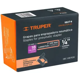 Grapas Corona 1/4" Calibre 18 L25mm Engrapadora Neumatica C5000u Truper 18274 Truper-Grapas Corona 1/4" Calibre 18 L25mm Engrapa