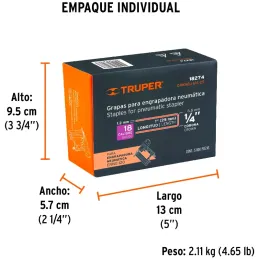 Grapas Corona 1/4" Calibre 18 L25mm Engrapadora Neumatica C5000u Truper 18274 Truper-Grapas Corona 1/4" Calibre 18 L25mm Engrapa