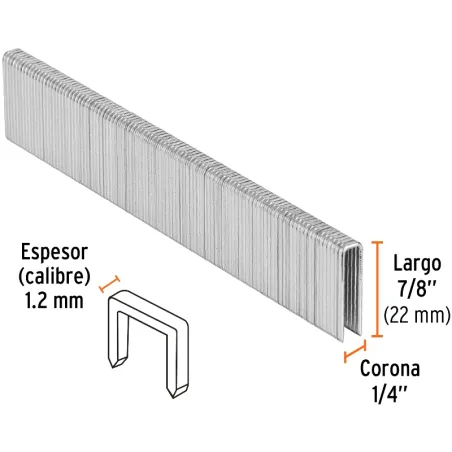 Grapas Corona 1/4" Calibre 18 L22mm Engrapadora Neumatica C5000u Truper 18273 Truper-Grapas Corona 1/4" Calibre 18 L22mm Engrapa