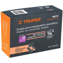 Grapas Corona 1/4" Calibre 18 L22mm Engrapadora Neumatica C5000u Truper 18273 Truper-Grapas Corona 1/4" Calibre 18 L22mm Engrapa