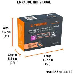 Grapas Corona 1/4" Calibre 18 L22mm Engrapadora Neumatica C5000u Truper 18273 Truper-Grapas Corona 1/4" Calibre 18 L22mm Engrapa