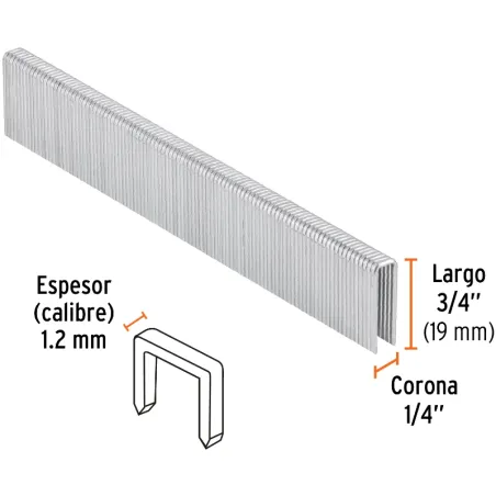 Grapas Corona 1/4" Calibre 18 L19mm Engrapadora Neumatica C5000u Truper 18272 Truper-Grapas Corona 1/4" Calibre 18 L19mm Engrapa