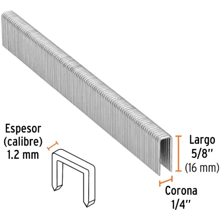Grapas Corona 1/4" Calibre 18 L16mm Engrapadora Neumatica C5000u Truper 18271 Truper-Grapas Corona 1/4" Calibre 18 L16mm Engrapa