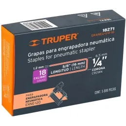 Grapas Corona 1/4" Calibre 18 L16mm Engrapadora Neumatica C5000u Truper 18271 Truper-Grapas Corona 1/4" Calibre 18 L16mm Engrapa