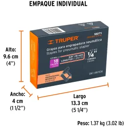 Grapas Corona 1/4" Calibre 18 L16mm Engrapadora Neumatica C5000u Truper 18271 Truper-Grapas Corona 1/4" Calibre 18 L16mm Engrapa