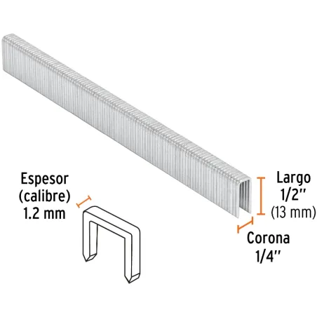 Grapas Corona 1/4" Calibre 18 L13mm Engrapadora Neumatica C5000u Truper 18270 Truper-Grapas Corona 1/4" Calibre 18 L13mm Engrapa