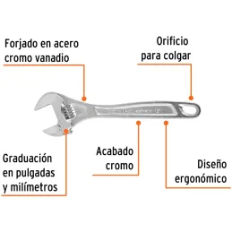 Llave Francesa 12" A1-5/8" Profesionales CrVanadio Cromadas Truper 15508 Truper-Llave Francesa 12" A1-5/8" Profesionales CrVanad