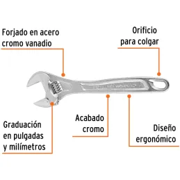 Llave Francesa 10" A1-3/8" Profesionales CrVanadio Cromadas Truper 15507 Truper-Llave Francesa 10" A1-3/8" Profesionales CrVanad