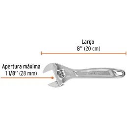 Llave Francesa 8" A1-1/8" Profesionales CrVanadio Cromadas Truper 15506 Truper-Llave Francesa 8" A1-1/8" Profesionales CrVanadio