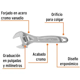 Llave Francesa 6" A1" Profesionales CrVanadio Cromadas Truper 15505 Truper-Llave Francesa 6" A1" Profesionales CrVanadio Cromada