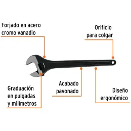 Llave Francesa 18" A2-1/4" Profesionales CrVanadio Fosfatadas Truper 15498 Truper-Llave Francesa 18" A2-1/4" Profesionales CrVan