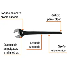 Llave Francesa 24" A2-1/2" Profesionales CrVanadio Fosfatadas Truper 15499 Truper-Llave Francesa 24" A2-1/2" Profesionales CrVan