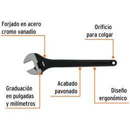 Llave Francesa 15" A1-7/8" Profesionales CrVanadio Fosfatadas Truper 15504 Truper-Llave Francesa 15" A1-7/8" Profesionales CrVan