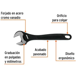 Llave Francesa 10" A1-3/8" Profesionales CrVanadio Fosfatadas Truper 15502 Truper-Llave Francesa 10" A1-3/8" Profesionales CrVan