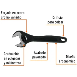 Llave Francesa 8" A1-1/8" Profesionales CrVanadio Fosfatadas Truper 15501 Truper-Llave Francesa 8" A1-1/8" Profesionales CrVanad