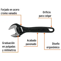 Llave Francesa 4" A9/16" Profesionales CrVanadio Fosfatadas Truper 15497 Truper-Llave Francesa 4" A9/16" Profesionales CrVanadio