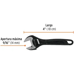 Llave Francesa 4" A9/16" Profesionales CrVanadio Fosfatadas Truper 15497 Truper-Llave Francesa 4" A9/16" Profesionales CrVanadio