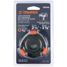 Llaves filtro de Aceite Universal Max 3 7/8" Min 2 1/2" Uso con Ratchet encastre 3/8", LL-3Q-FA 14546 Truper Truper-Llaves filtr