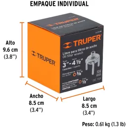 Llaves filtro de Aceite 3 Puntos Max 4-1/2" Min 3", Uso con Ratchet encastre 1/2" y 3/8", LL-FA-MA 14543 Truper Truper-Llaves fi
