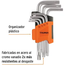 Juegos de 7 Llaves Torx Truper 15552 Truper-Juegos de 7 Llaves Torx Truper 15552 Fabricadas en acero al cromo vanadio 2X más res