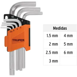 Juegos de 7 Llaves Allen MM PuntaHexagonal Truper 15530 Truper-Juegos de 7 Llaves Allen MM PuntaHexagonal Truper 15530 Fabricada