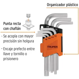 Juegos de 7 Llaves Allen Pulgadas PuntaHexagonal Truper 15533 Truper-Juegos de 7 Llaves Allen Pulgadas PuntaHexagonal Truper 155