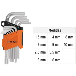 Juegos de 10 Llaves Allen MM PuntaHexagonal Truper 15536 Truper-Juegos de 10 Llaves Allen MM PuntaHexagonal Truper 15536 Fabrica