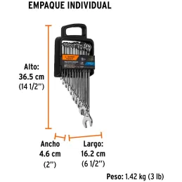 Juegos de 11 Llaves Combinadas extralargas MM CrVanadio Truper 15778 Truper-Juegos de 11 Llaves Combinadas extralargas MM CrVana