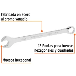 Llaves Boca Mixta 22mm Combinada CrVanadio ELarga Truper 15626 Truper-Llaves Boca Mixta 22mm Combinada CrVanadio ELarga Truper 1