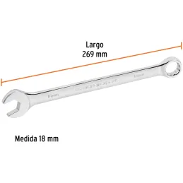 Llaves Boca Mixta 18mm Combinada CrVanadio ELarga Truper 15622 Truper-Llaves Boca Mixta 18mm Combinada CrVanadio ELarga Truper 1