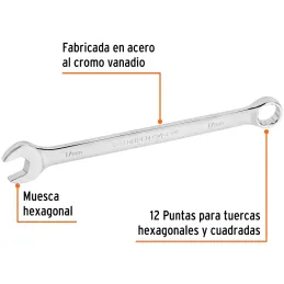 Llaves Boca Mixta 17mm Combinada CrVanadio ELarga Truper 15621 Truper-Llaves Boca Mixta 17mm Combinada CrVanadio ELarga Truper 1