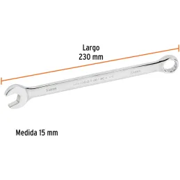Llaves Boca Mixta 15mm Combinada CrVanadio ELarga Truper 15619 Truper-Llaves Boca Mixta 15mm Combinada CrVanadio ELarga Truper 1