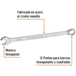 Llaves Boca Mixta 10mm Combinada CrVanadio ELarga Truper 15614 Truper-Llaves Boca Mixta 10mm Combinada CrVanadio ELarga Truper 1